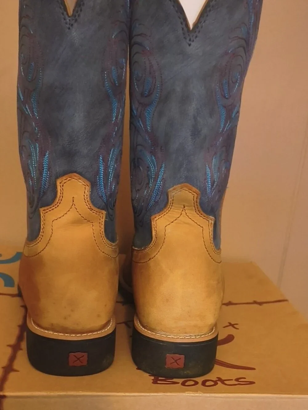 Twisted X Tan and Blue Men's Western Boots with Burgundy Logo